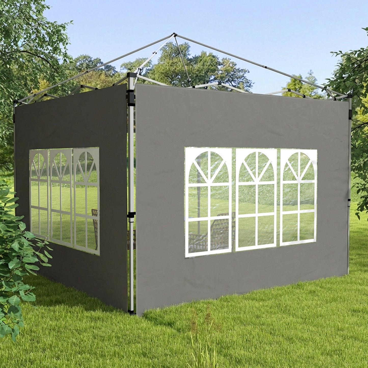 Outsunny Gazebo Side Panels Replacement With Window For 3x3m Or 3x4m Pop Up Canopy 2 Pack Dark Grey
