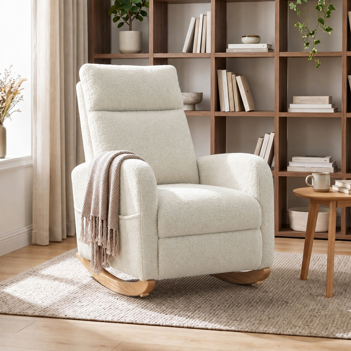 Homcom Sherpa Fleece Rocking Chair With High Back And Side Pockets