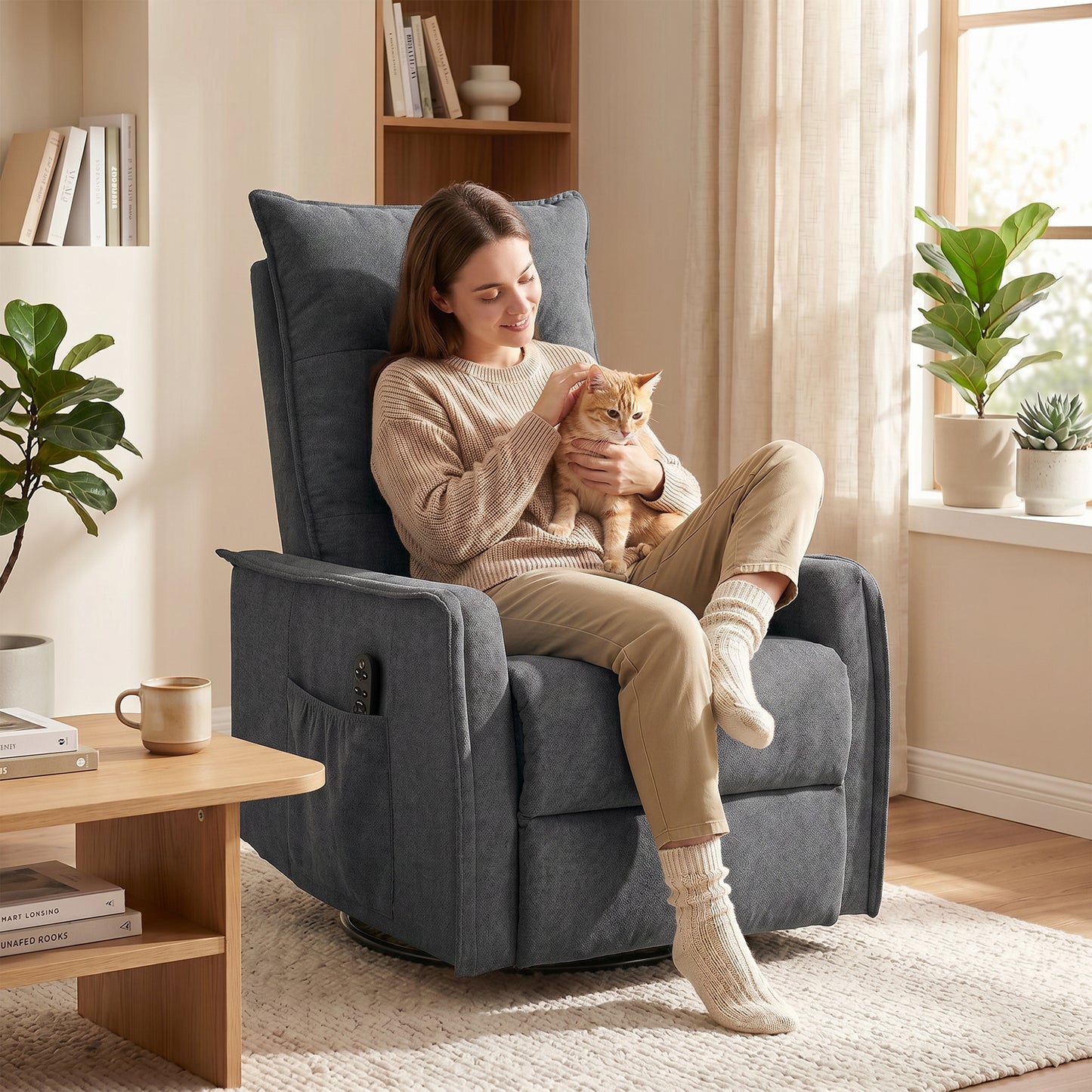 HOMCOM Chenille Recliner Chair With Massage And Heat Eight Point Vibration 360 Degree Swivel Manual Recliner Dark Grey