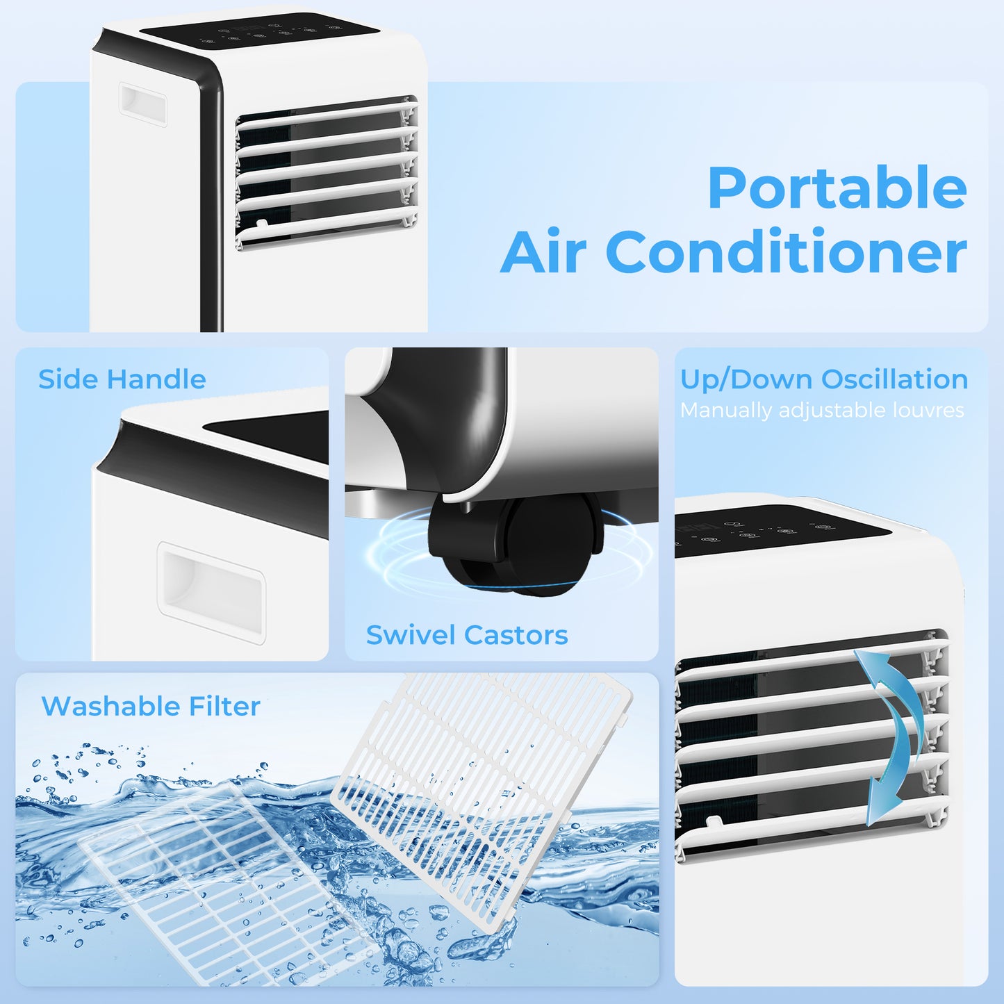 HOMCOM Portable Air Conditioner 9000 BTU Four In One Cooling Dehumidifier And Fan Sleep Mode White