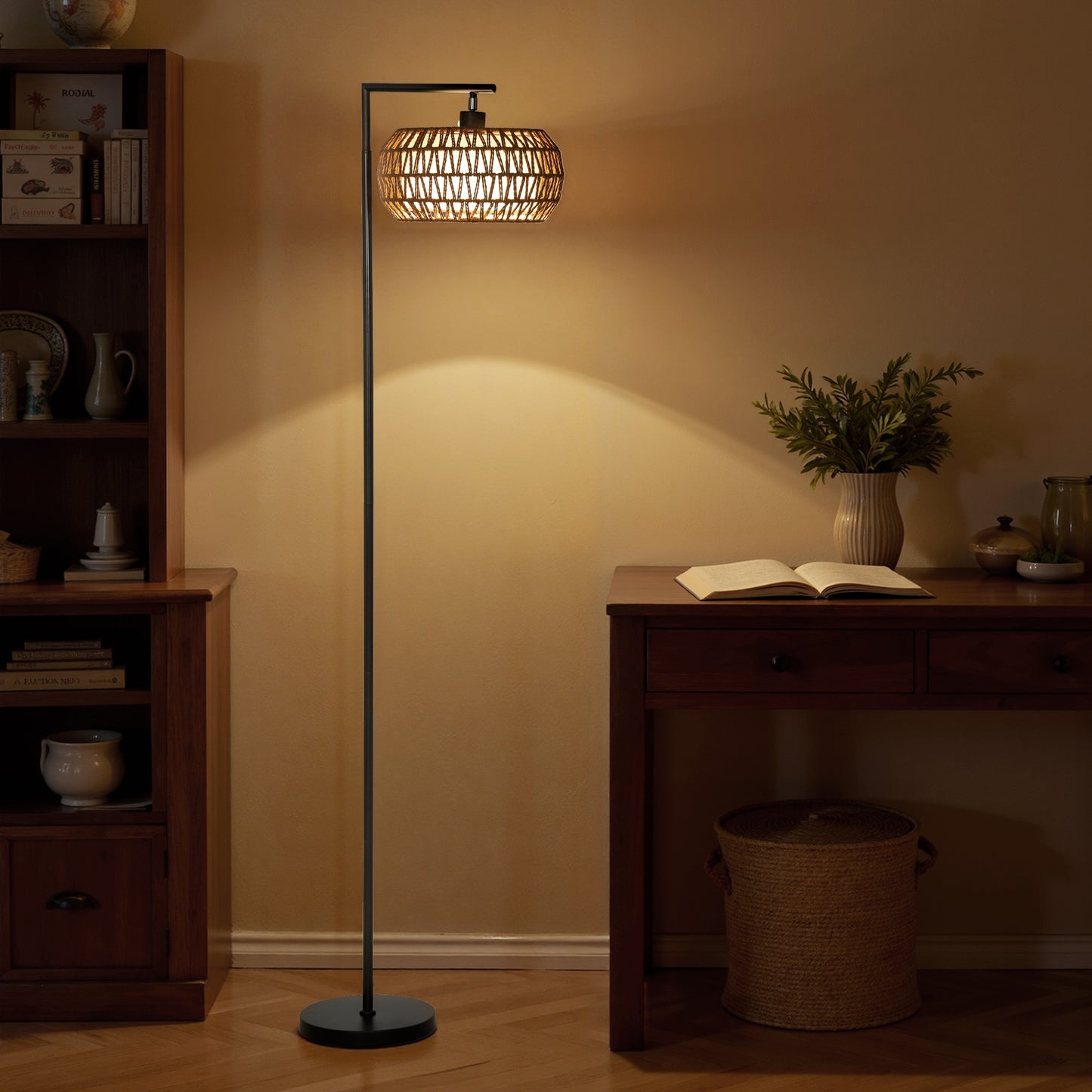 HOMCOM Boho Dimmable Floor Lamp With Adjustable Color Temperature And Remote Control For Living Room Black