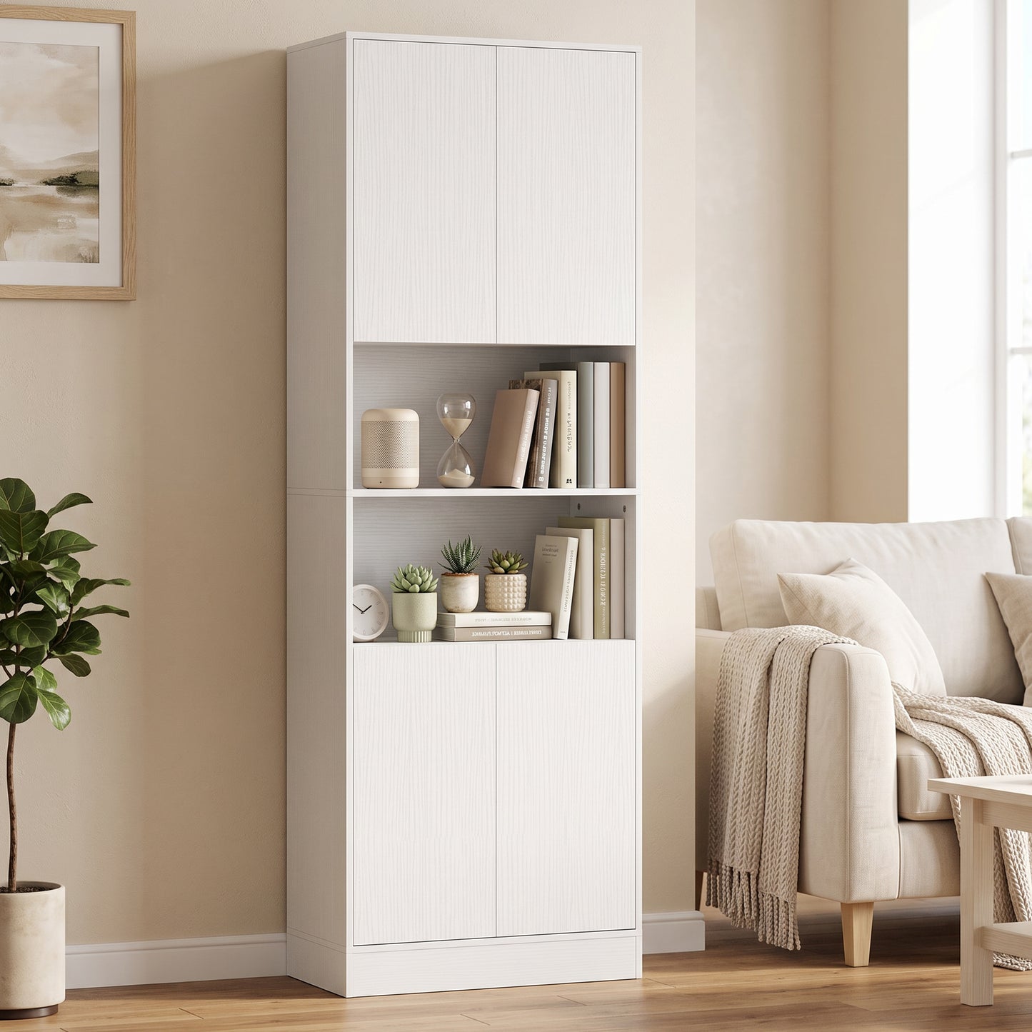 HOMCOM 170 Cm Kitchen Pantry Cabinet Freestanding Storage Cabinet With Soft Close Hinges White Wood Effect
