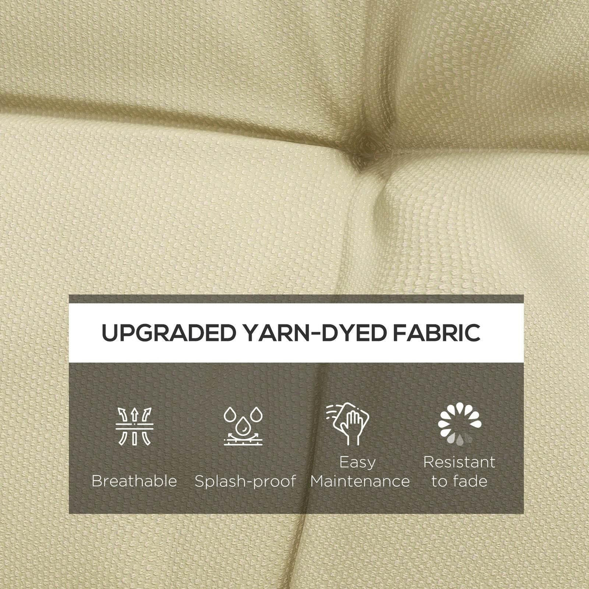 Beige woven fabric outdoor cushion with smooth stitched surface and tailored edges