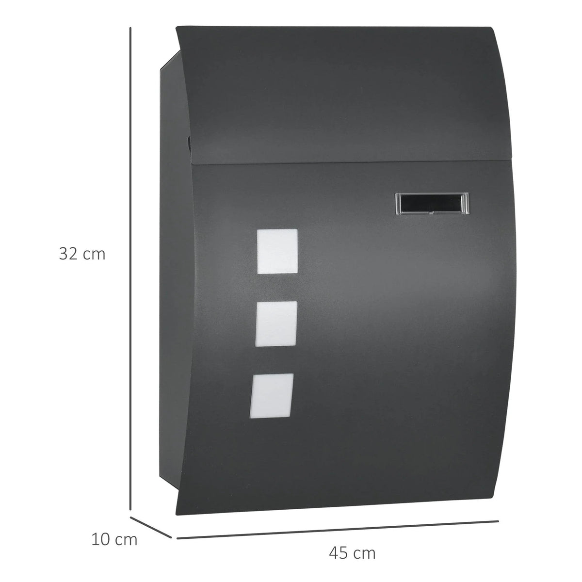 Anthracite wall mailbox with frosted viewing windows and rectangular nameplate
