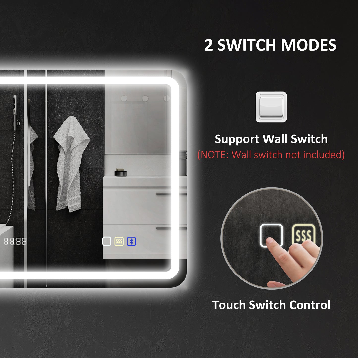 HOMCOM 80 x 60 cm Bluetooth Bathroom Mirror With LED Edge Lighting Silver Tone For Clear Illumination