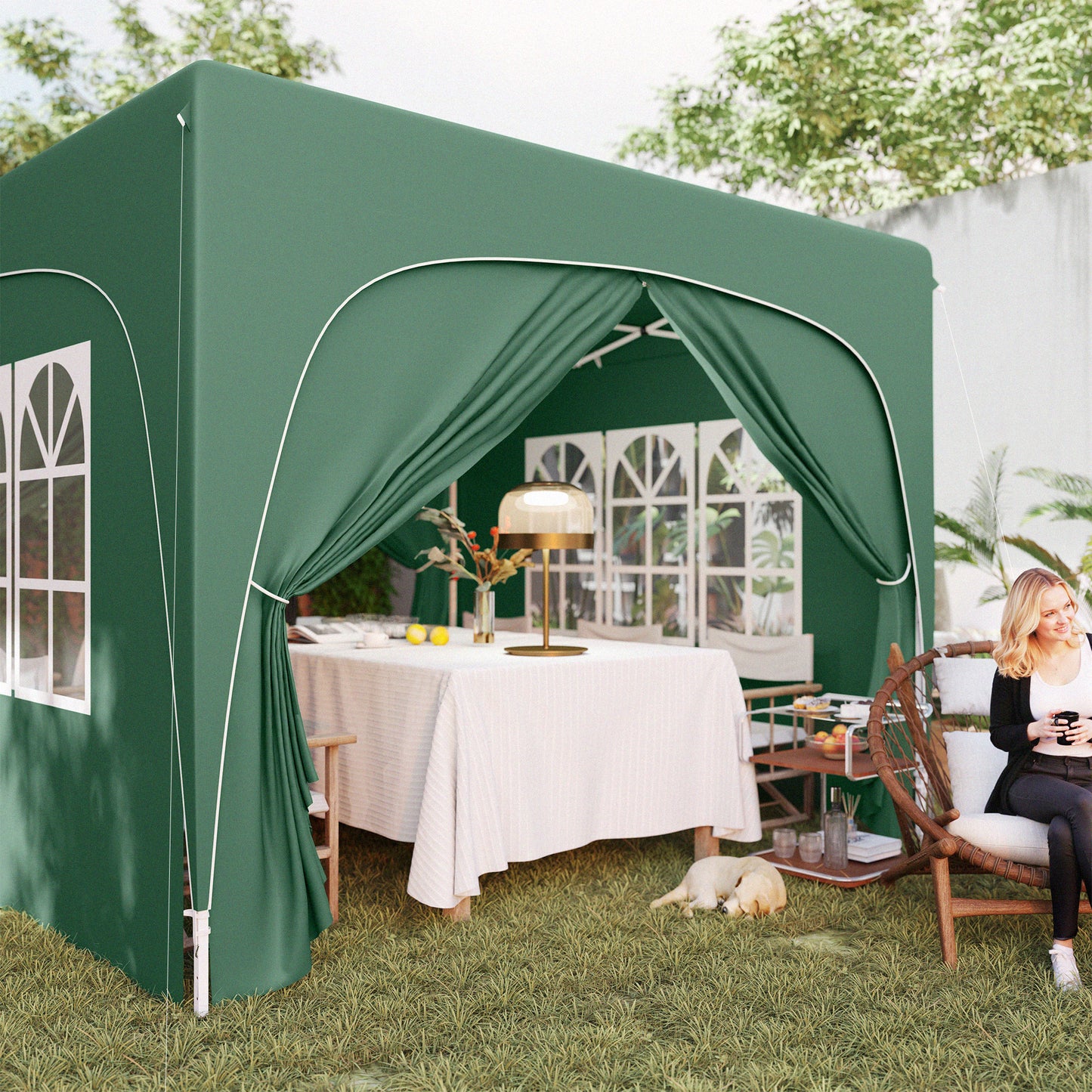Outsunny 3 X 3m Pop Up Gazebo Shelter With Accessories Dark Green UPF50 Canopy UV Protected Easy Setup