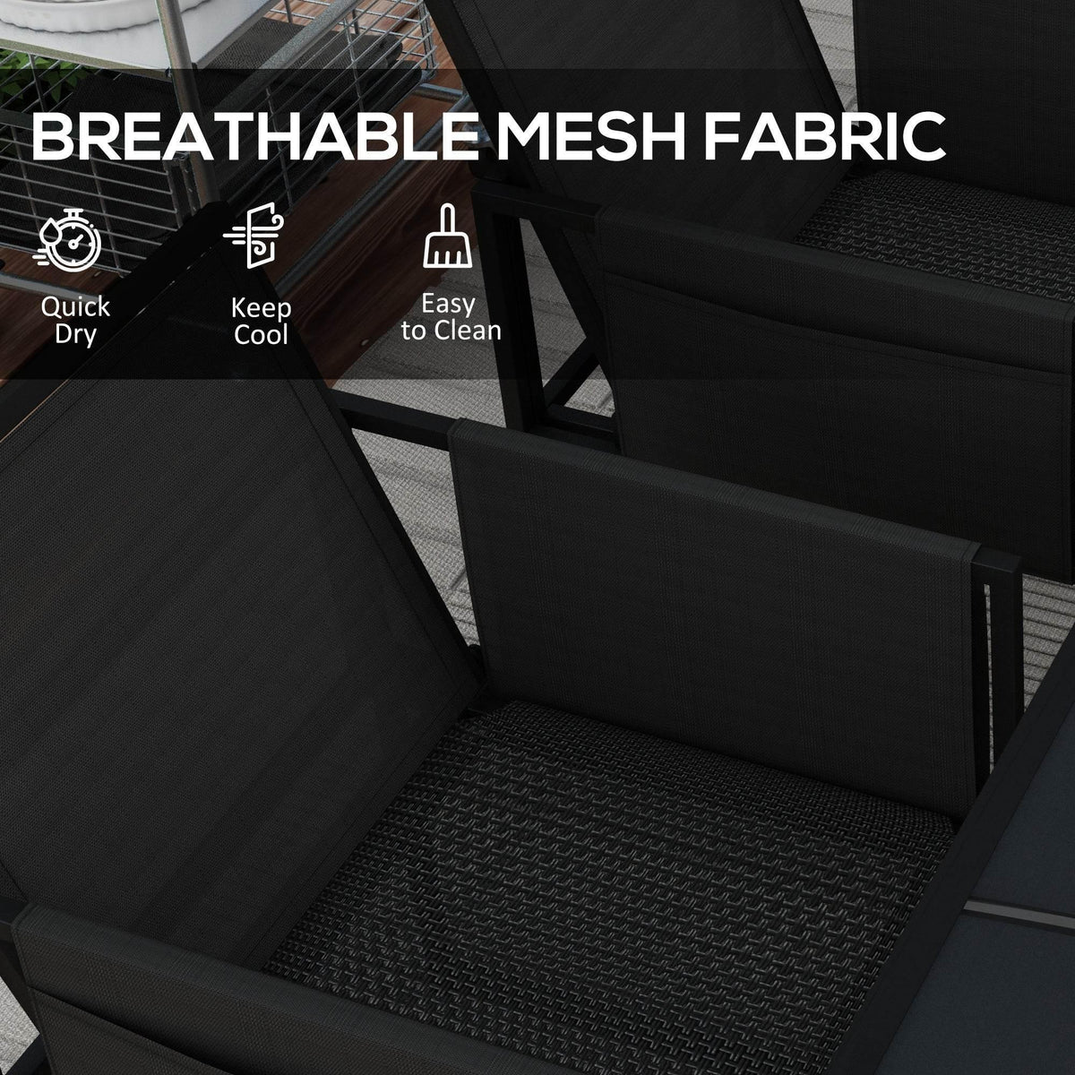 Black mesh chair seat and back with breathable fabric detail