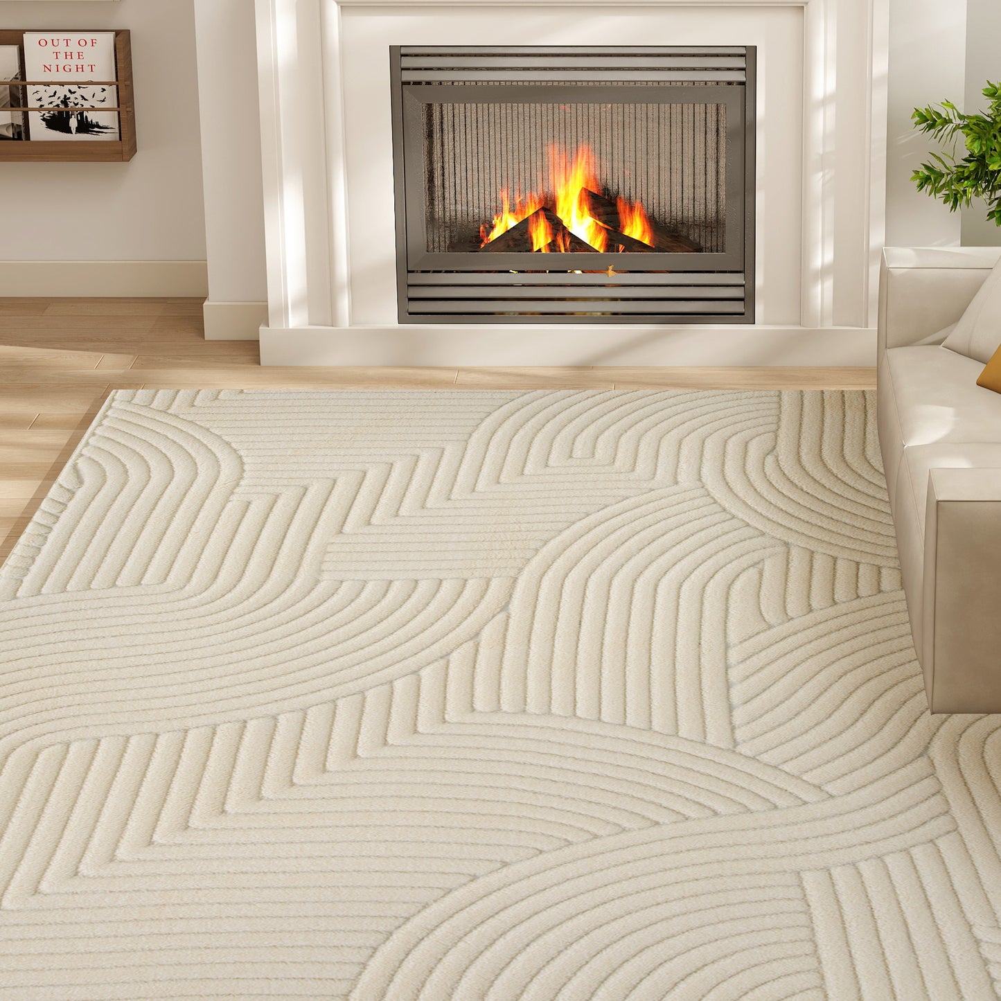 HOMCOM Modern Geometric Rug 160 x 120 cm Cream Thick Plush Non Slip Backing For Living Room Bedroom Office