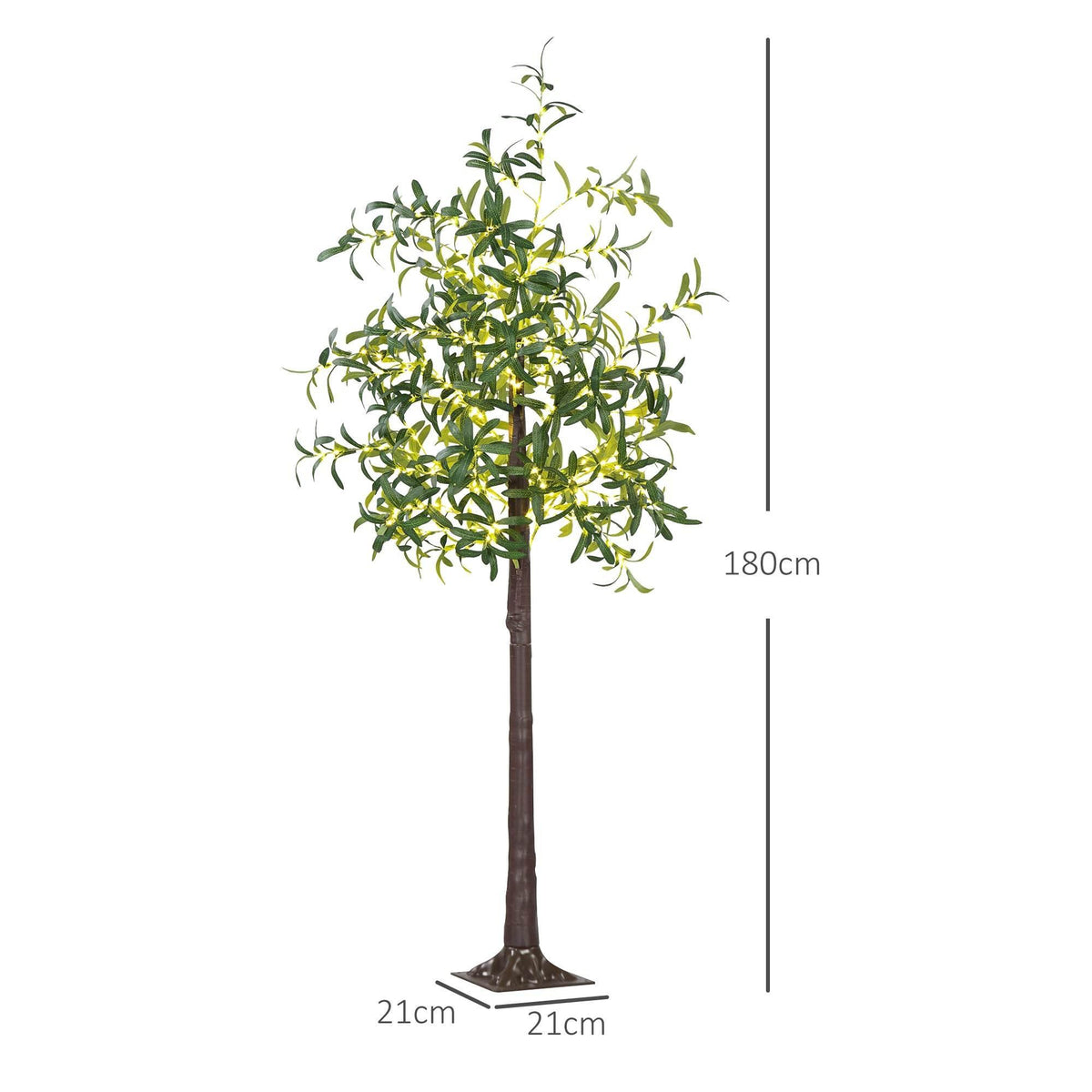 Prelit 6ft olive tree decoration with warm white LED lights, green leaves, brown trunk