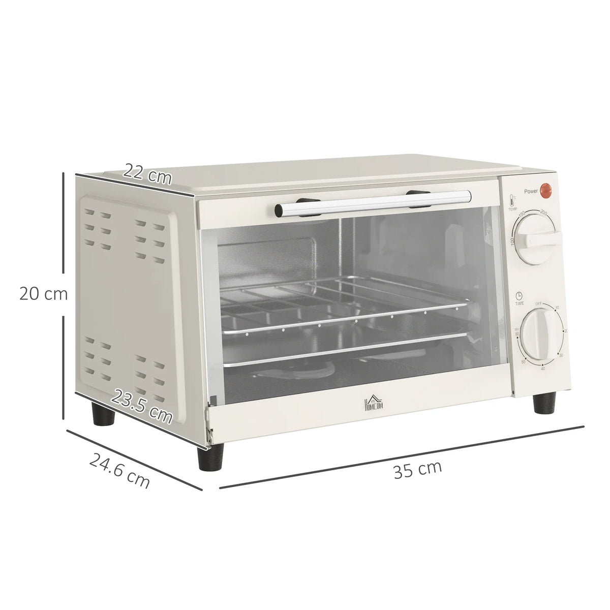 Cream mini oven with glass front and two round control knobs