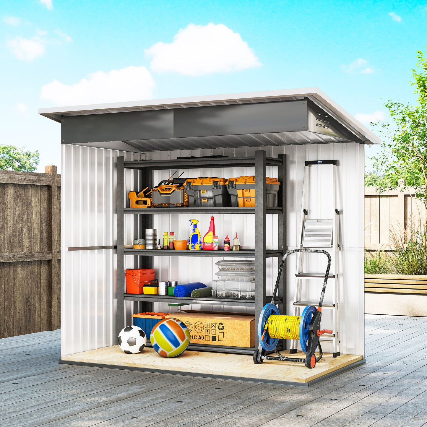 Outsunny 7 x 4 Ft Eco Friendly Galvanised Steel Garden Shed With Lock And Gloves Grey