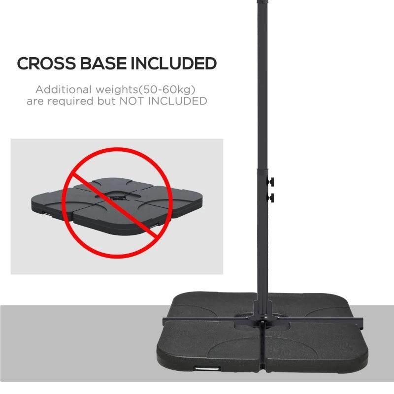 Black cantilever parasol cross base with weighted platform and vertical pole