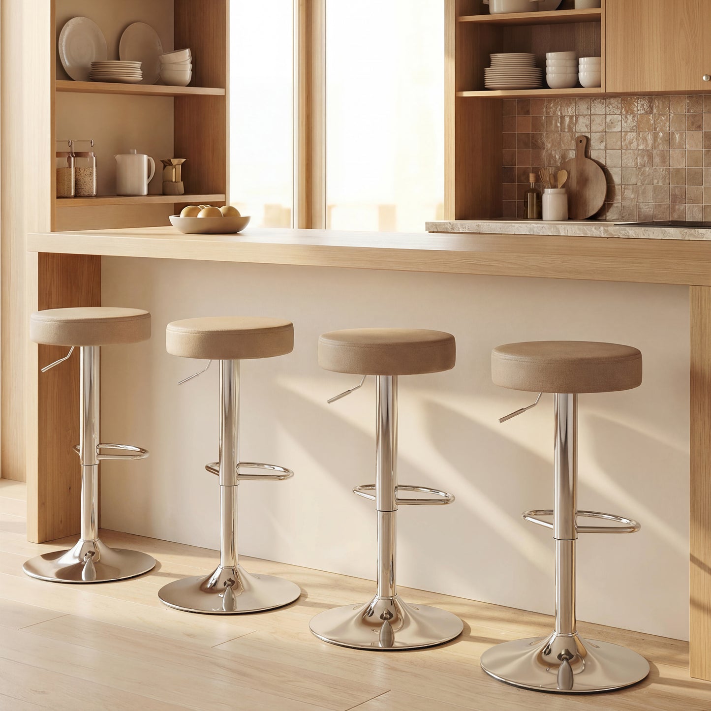 HOMCOM Bar Stools Set Of 2 Modern PU Leather Swivel Height Adjustable Breakfast Bar Chairs With Footrest Brown