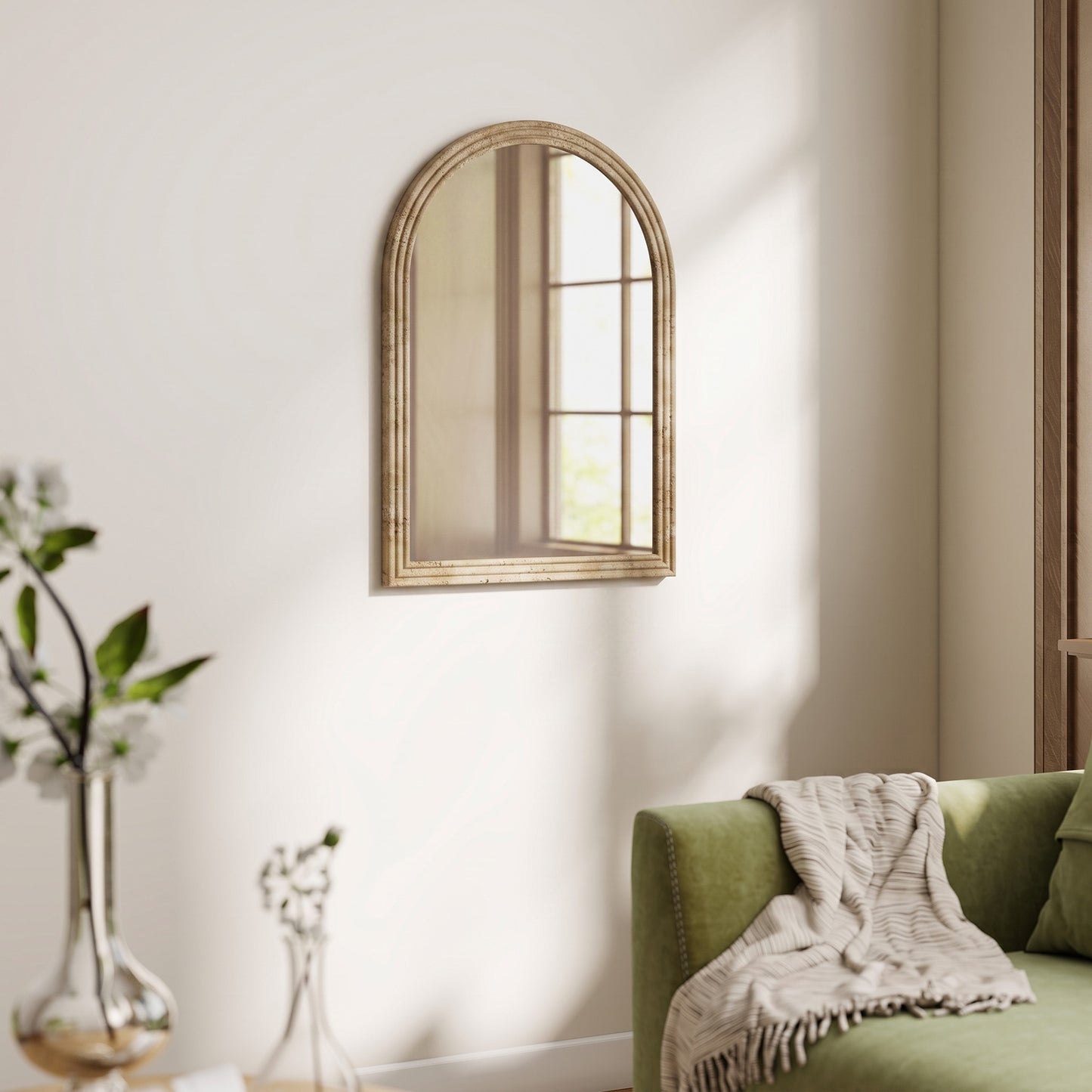 HOMCOM Modern Arched Wall Mirror With Brown Finish For Living Room