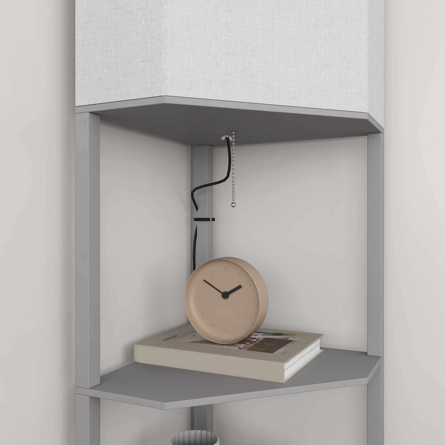 HOMCOM Corner Floor Lamp With Shelves 2 In 1 Standing Lamp For Living Room Pull Chain Switch Bulb Not Included Grey