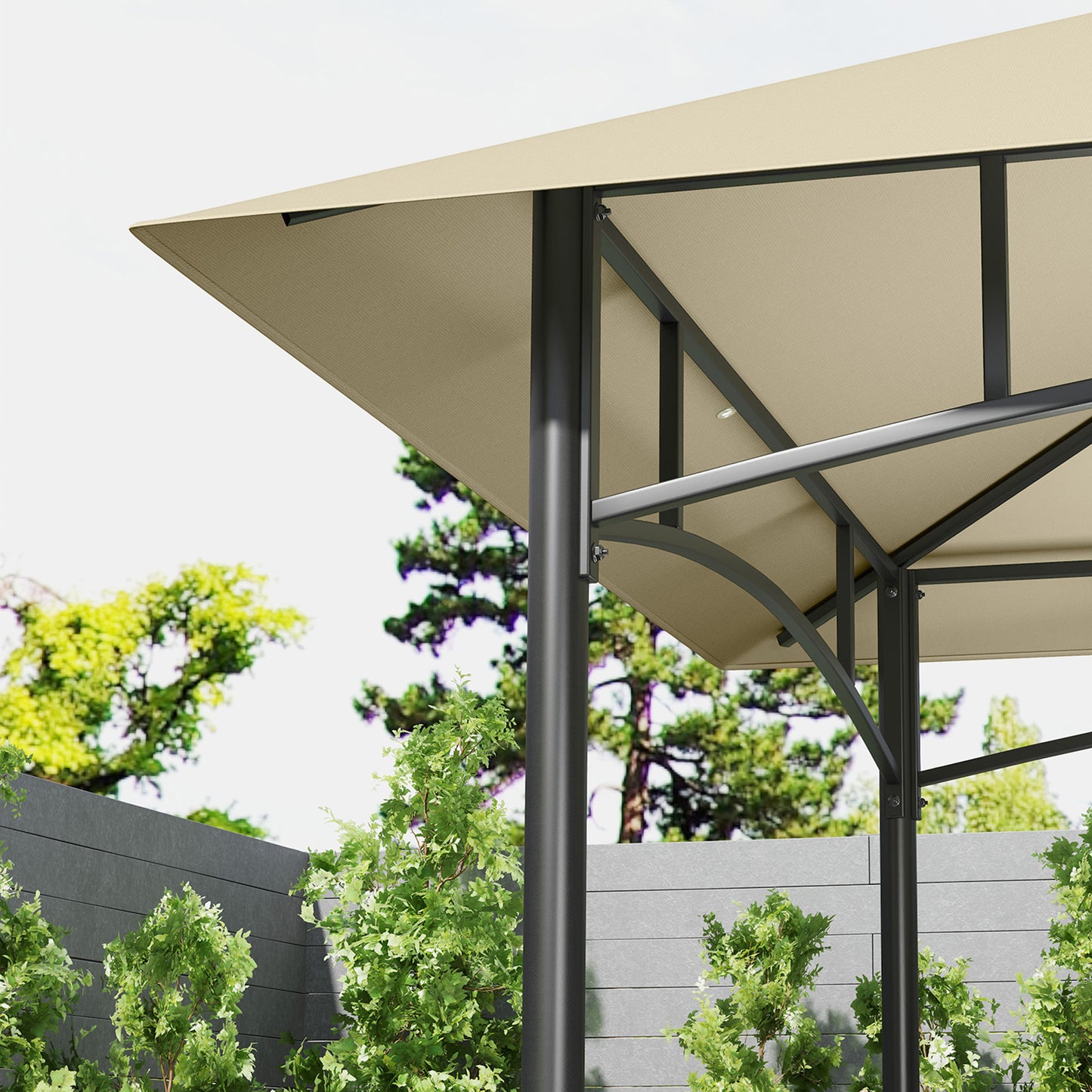 Outsunny 8x5 Outdoor Grill Gazebo Canopy With Double Tier Two Side Shelves Storage Baskets Beige