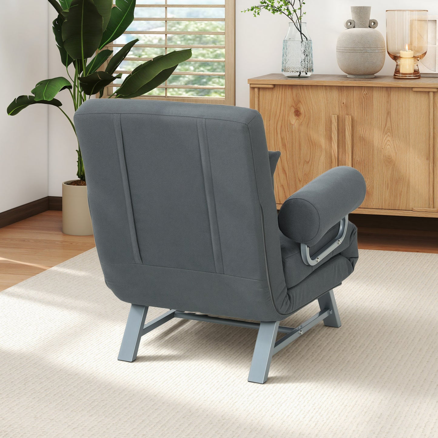 HOMCOM Three in One Sofa Bed with Adjustable Backrest Removable Armrests Dark Grey
