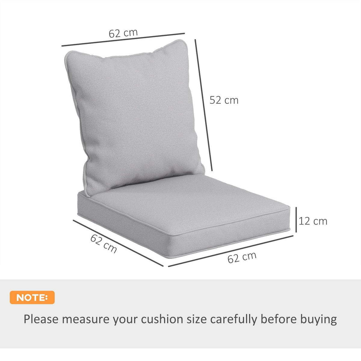 Light grey patio seat cushion with matching back cushion, flat profile