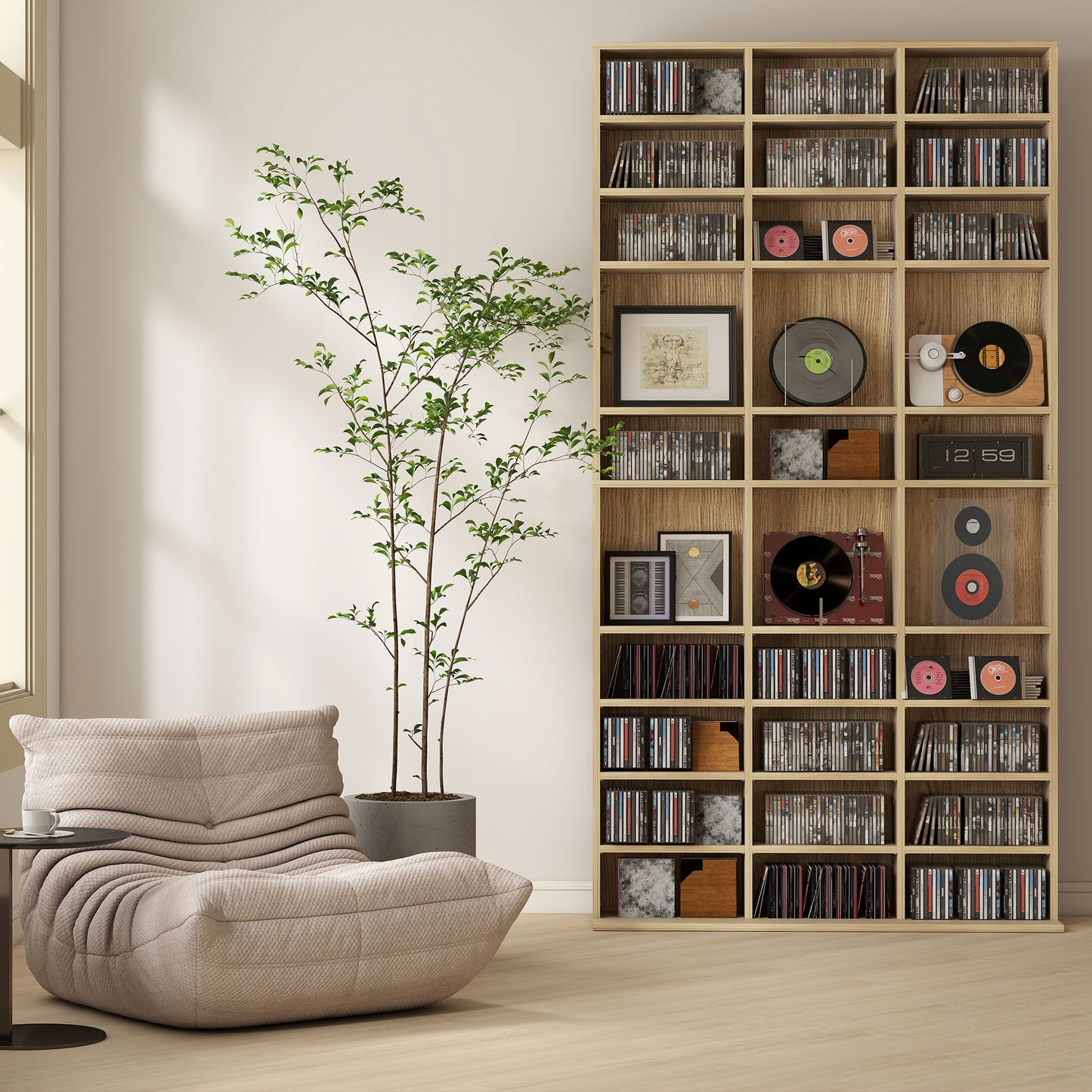 HOMCOM CD and DVD Storage Unit With Adjustable Shelves Oak Tone 102 x 195 cm Home Media Display