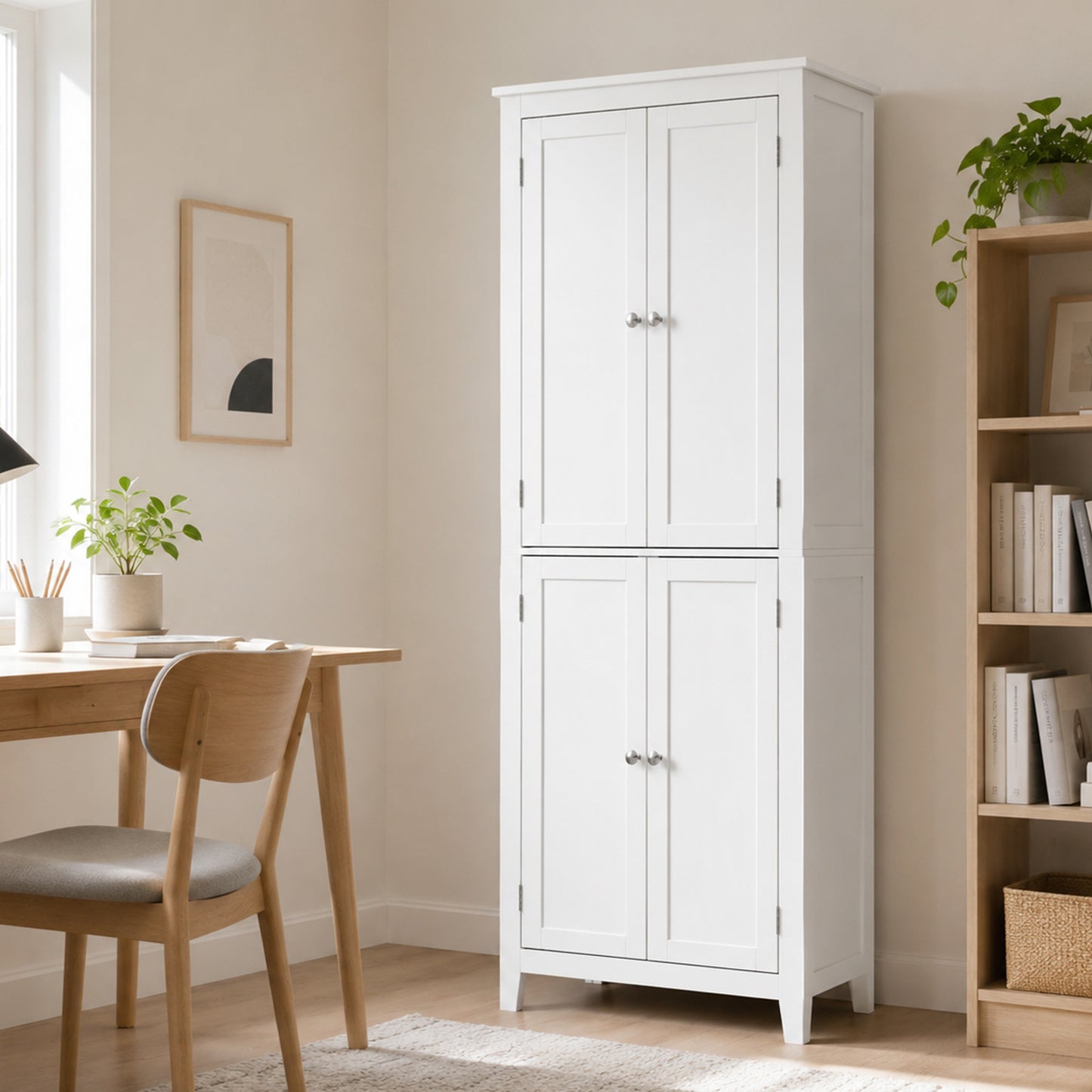 HOMCOM 170 cm Tall Bathroom Storage Cabinet Freestanding Narrow Cabinet With Adjustable Shelves For Laundry Room