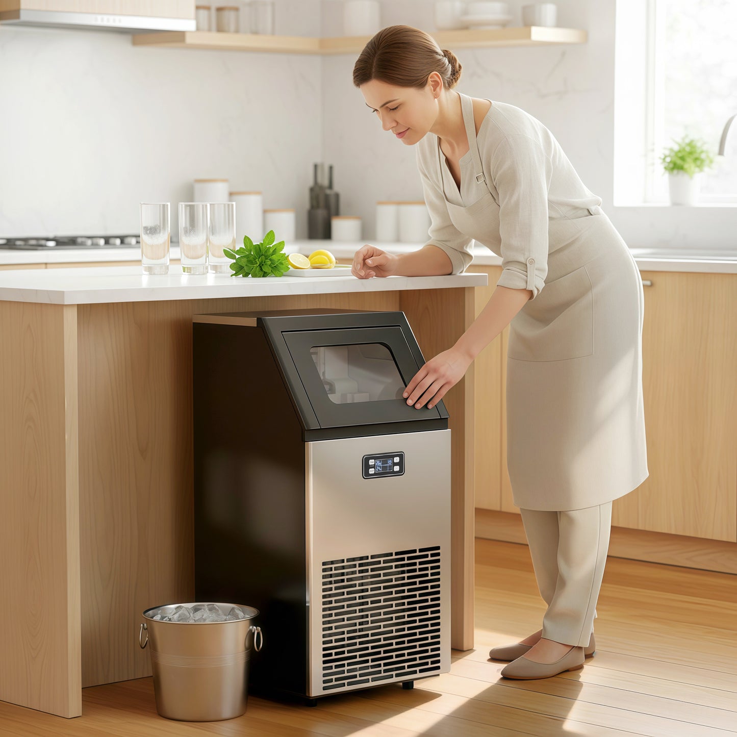 HOMCOM Commercial Ice Maker Machine With Self Cleaning LCD Display 45kg 24H 11kg Ice Storage For Home Office Bar