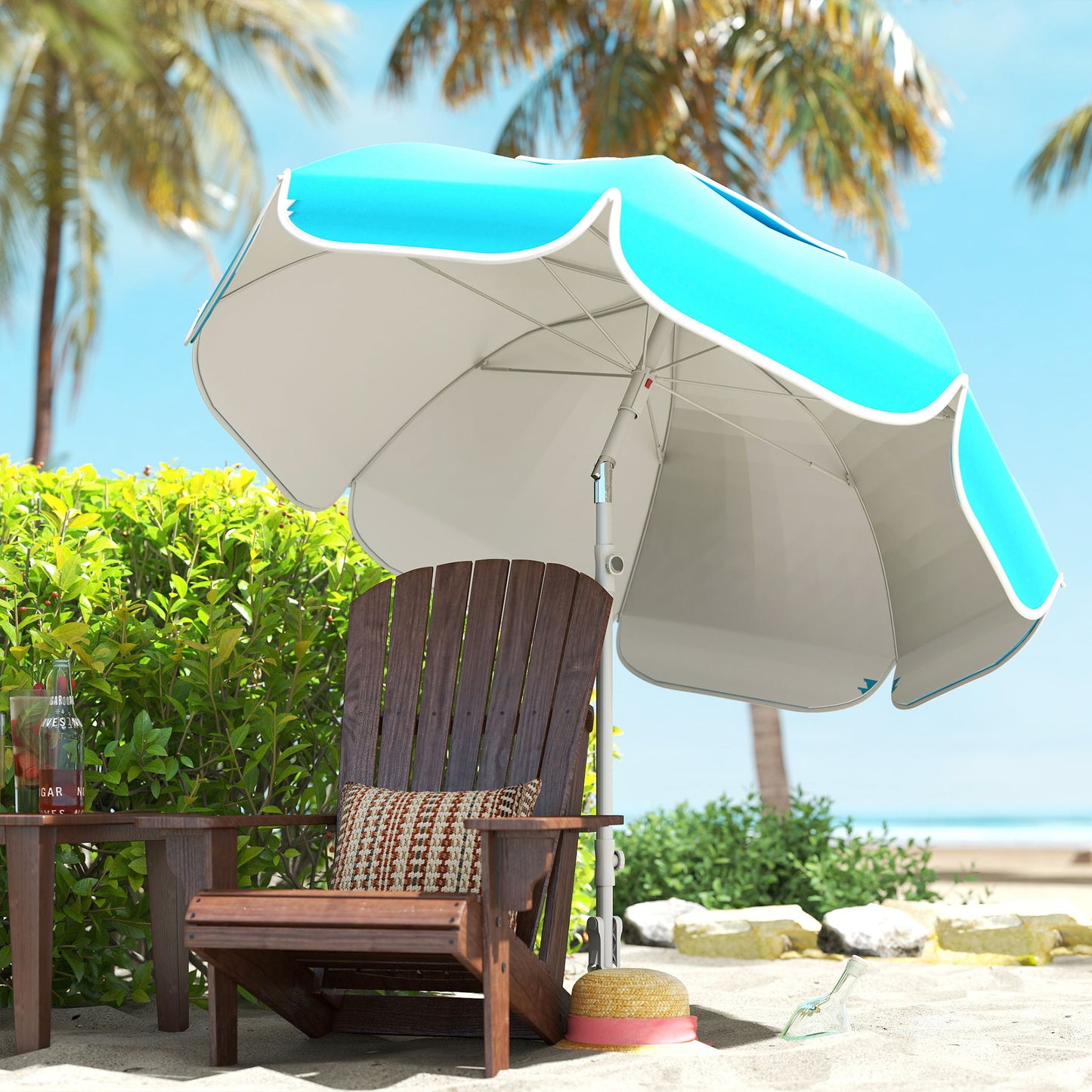 Outsunny Beach Umbrella Portable With Sand Anchor Carry Bag Adjustable Height And Tilt UPF50 Plus UV Protection Blue