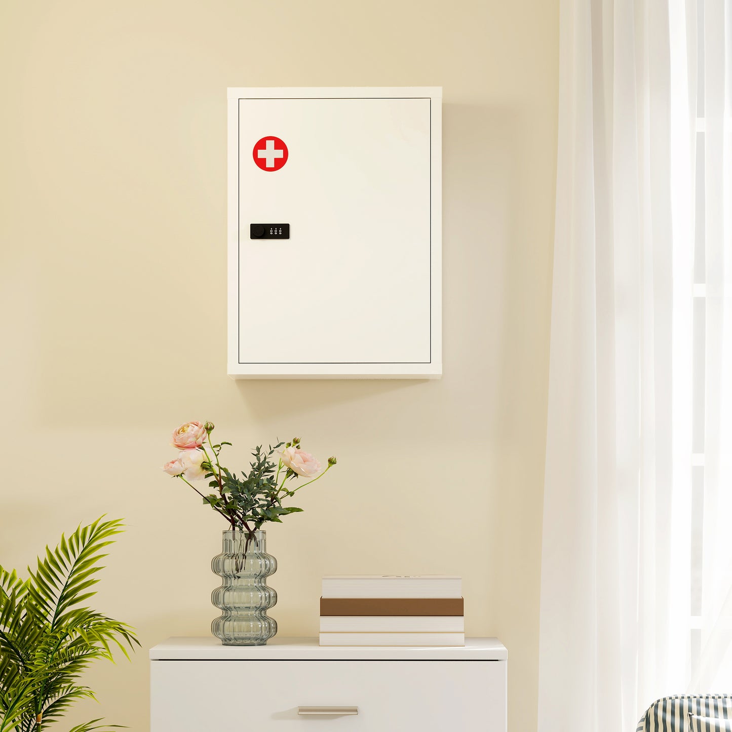 HOMCOM Wall Mount Medicine Cabinet With Combination Lock And Three Tier Storage White