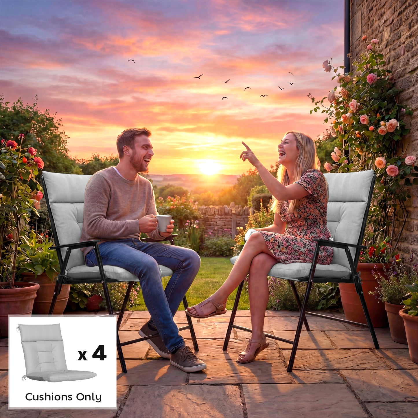 Outsunny Outdoor Patio Chair Cushions Set of 4 Waterproof Non Slip Lounge Cushions 112x53cm Light Grey