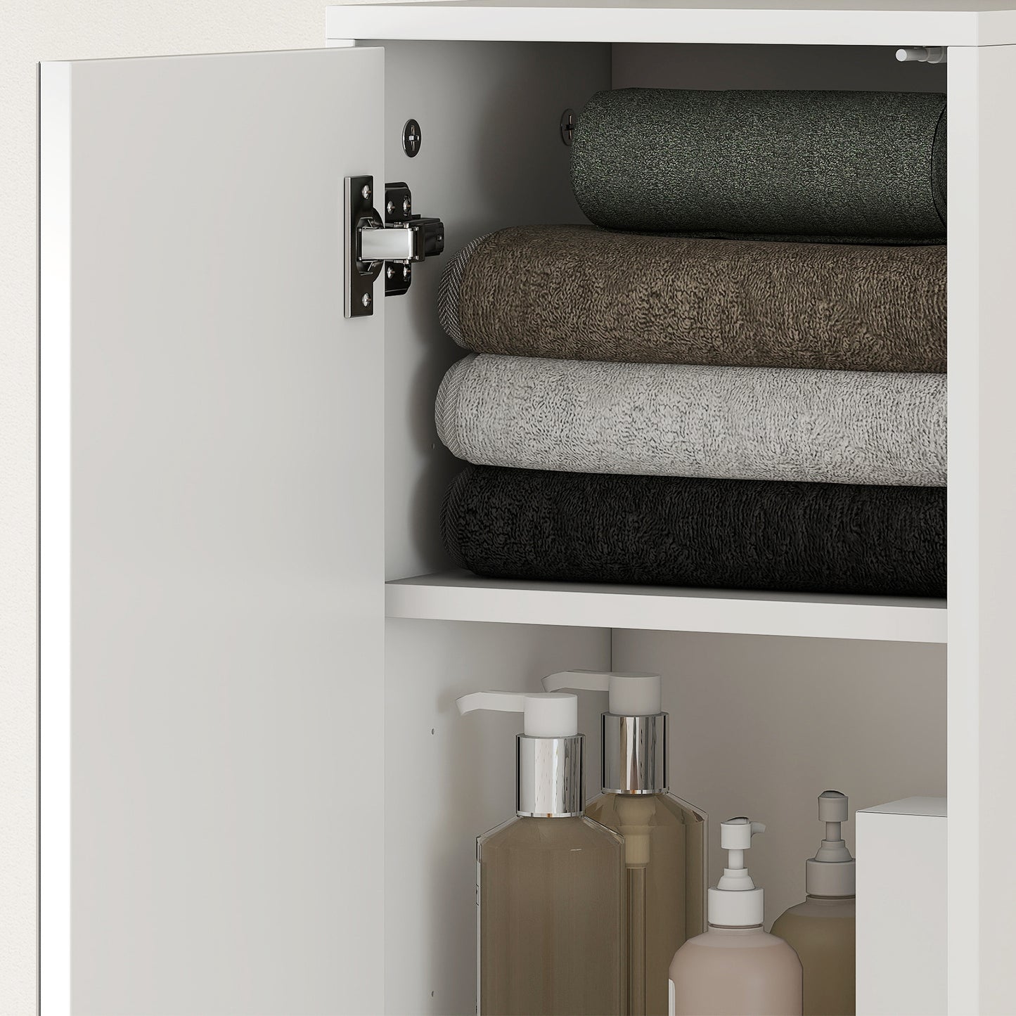 Kleankin Tall Bathroom Cabinet With Mirror And Adjustable Shelf In High Gloss White