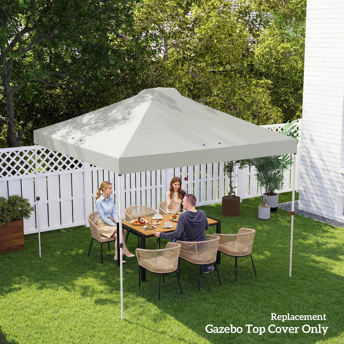 White gazebo roof canopy cover replacement with peaked top shape and grommet holes