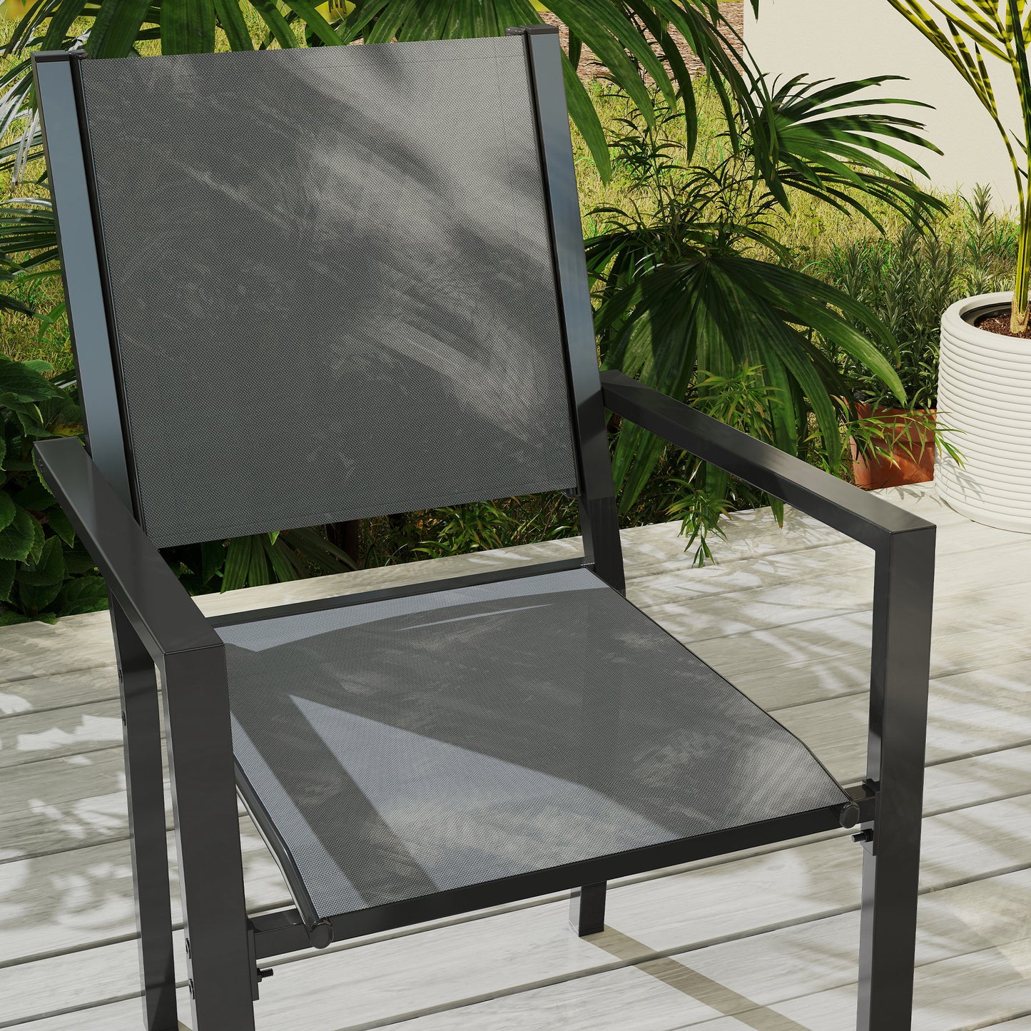 Outsunny 7 Piece Garden Dining Set With 6 Stackable Chairs And 150 Cm WPC Slatted Table Rust Resistant Steel Frame