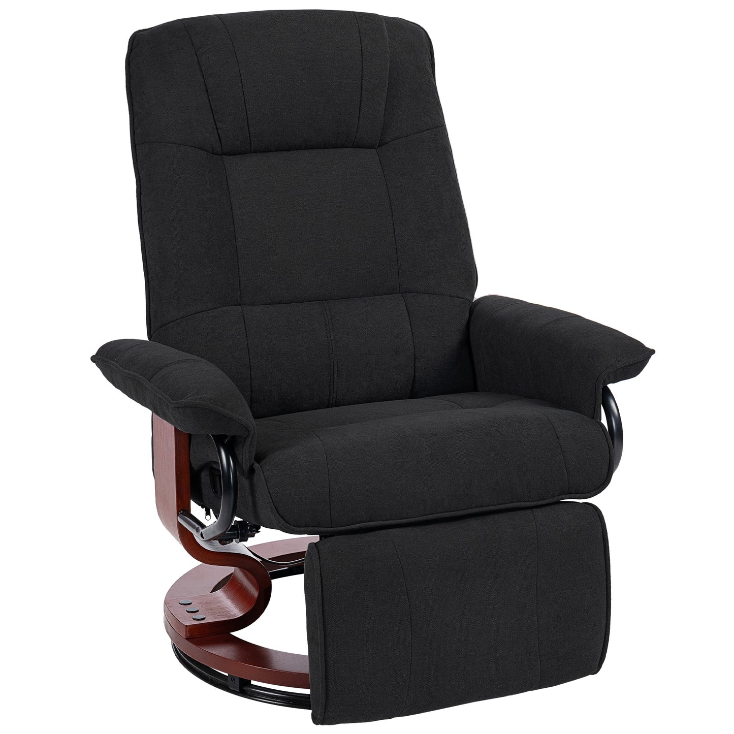 HOMCOM Reclining Swivel Chair With Manual Footrest Black Padded Armchair For Living Room
