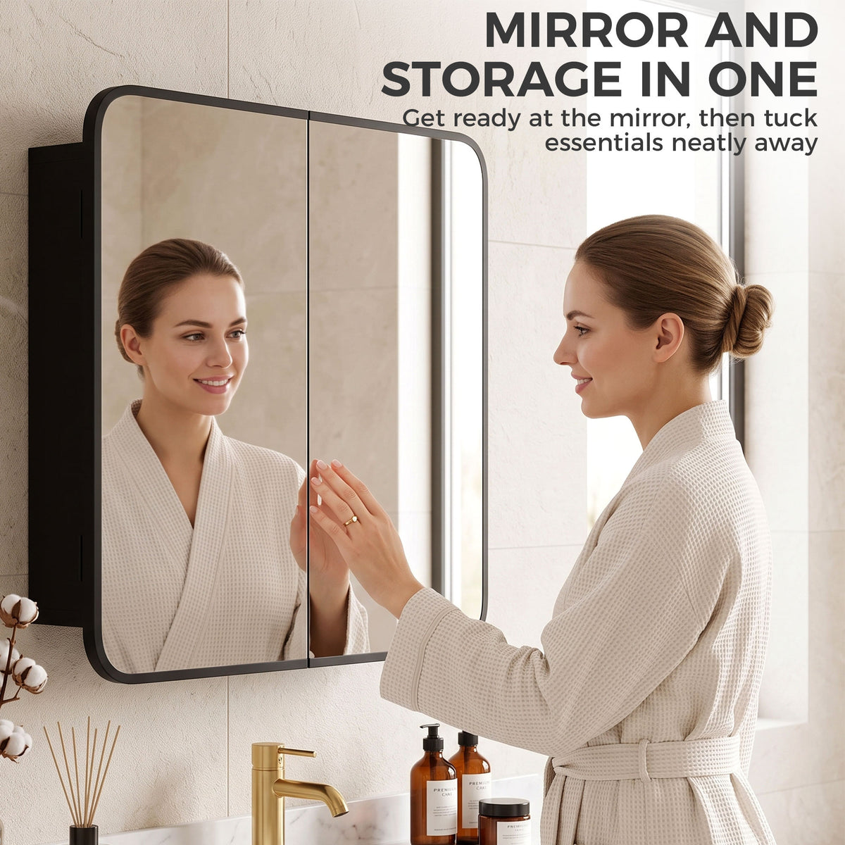 HOMCOM Black Wall Mounted Medicine Cabinet Mirror Storage Magnetic Doors