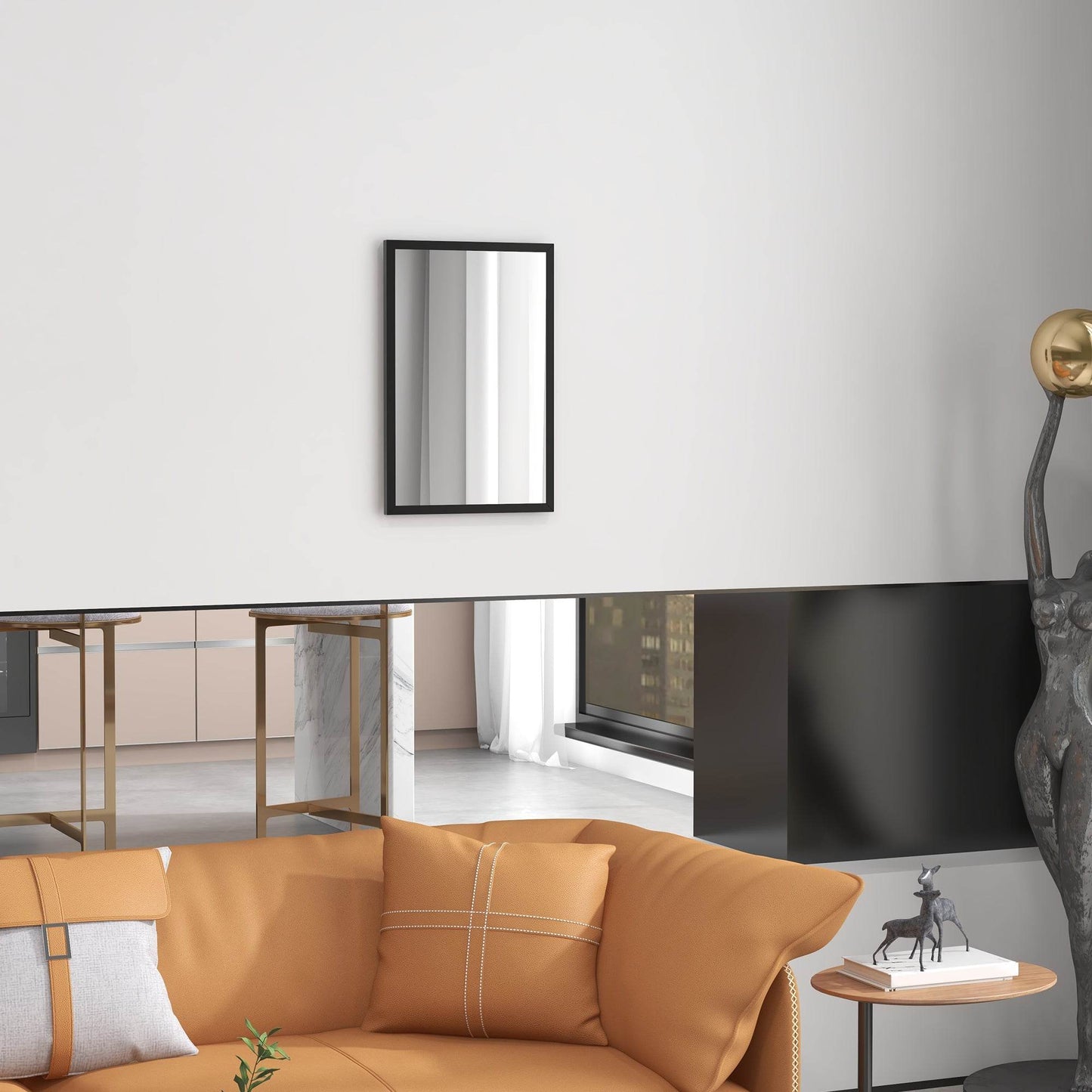 HOMCOM Rectangular Black Wall-Mounted Mirror for Home Décor – 60 x 40 cm - ALL4U RETAILER LTD