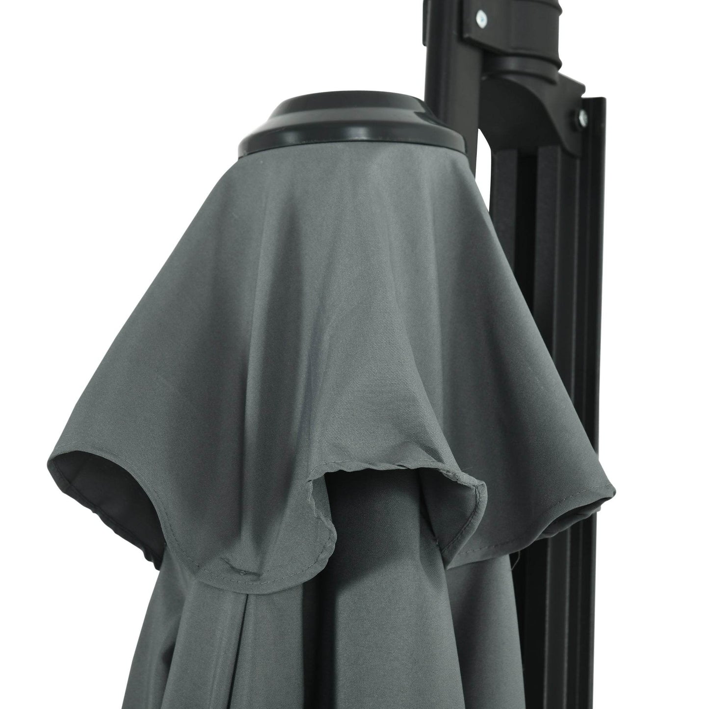 Dark grey umbrella canopy fabric with vented panel detail