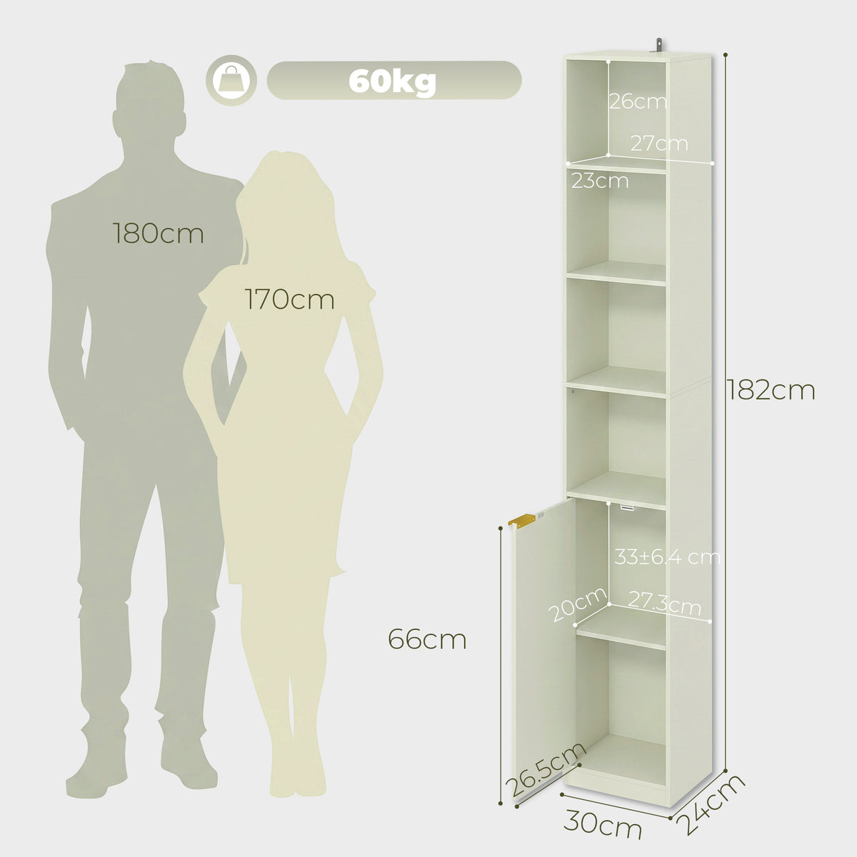 Light green 6-tier bookcase with open shelves; anti-tip hardware and size layout
