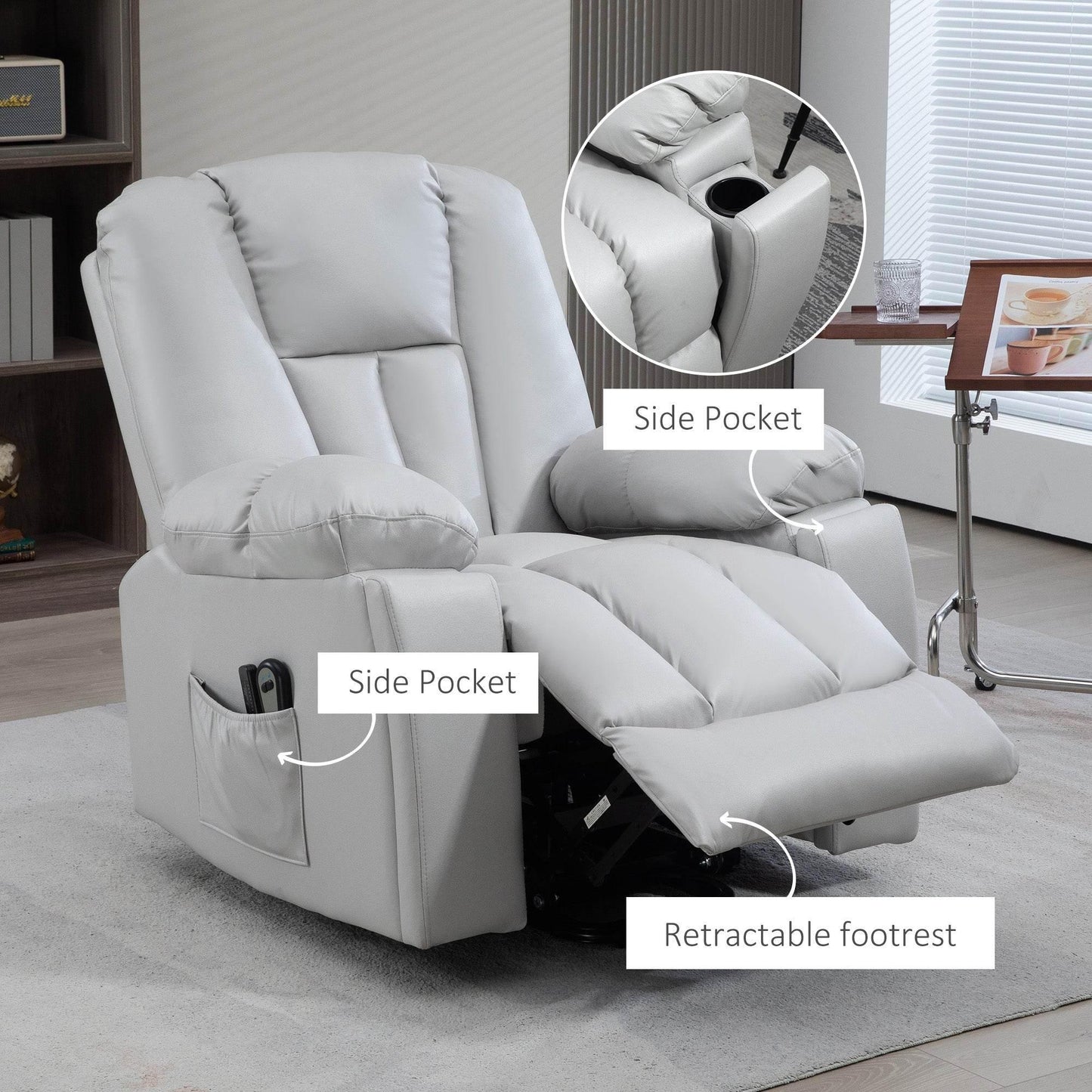 HOMCOM Light Grey Power Lift Recliner Chair with Eight Massage Points and Adjustable Backrest - ALL4U RETAILER LTD