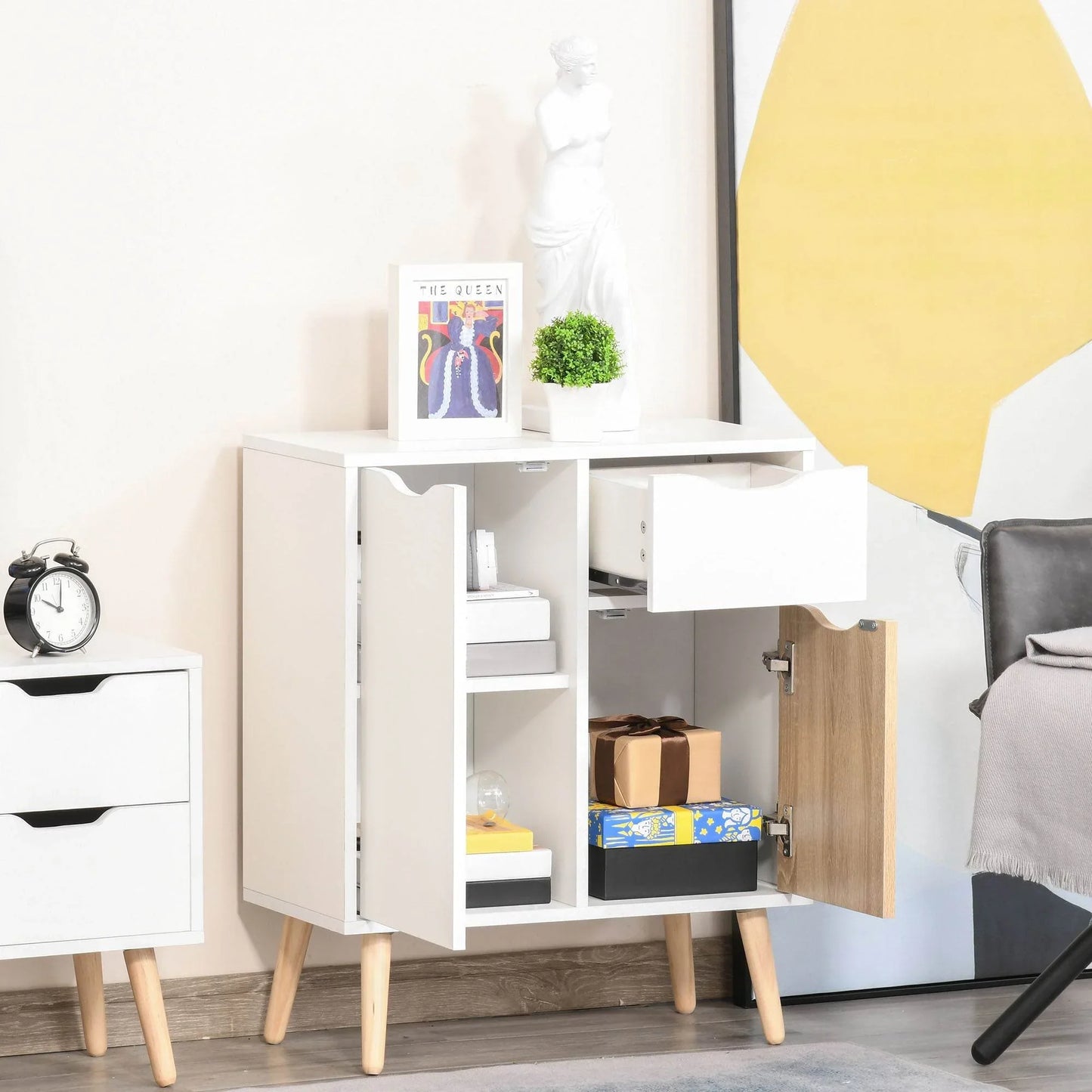 HOMCOM Elegant Grey and White Bedroom Furniture Set with Wardrobe, 3-Drawer Dresser, and Nightstand - ALL4U RETAILER LTD