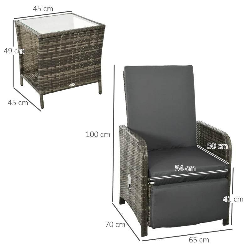 Gray rattan bistro chair with padded seat and side table storage bin