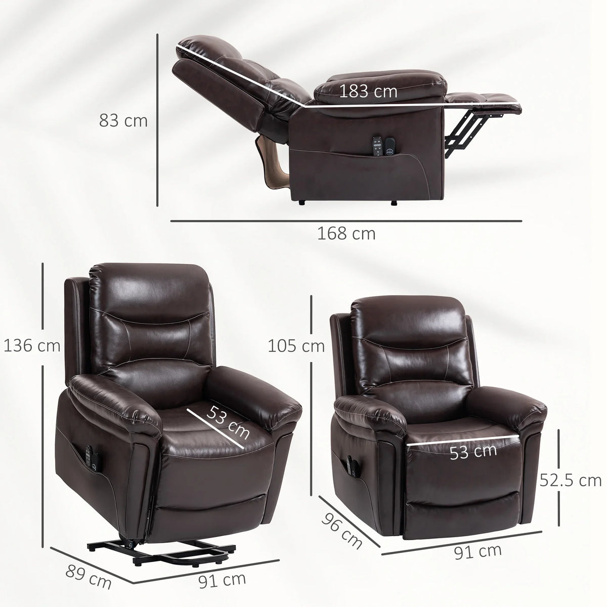 Brown leather-look power recliner chair with lift-and-recline design