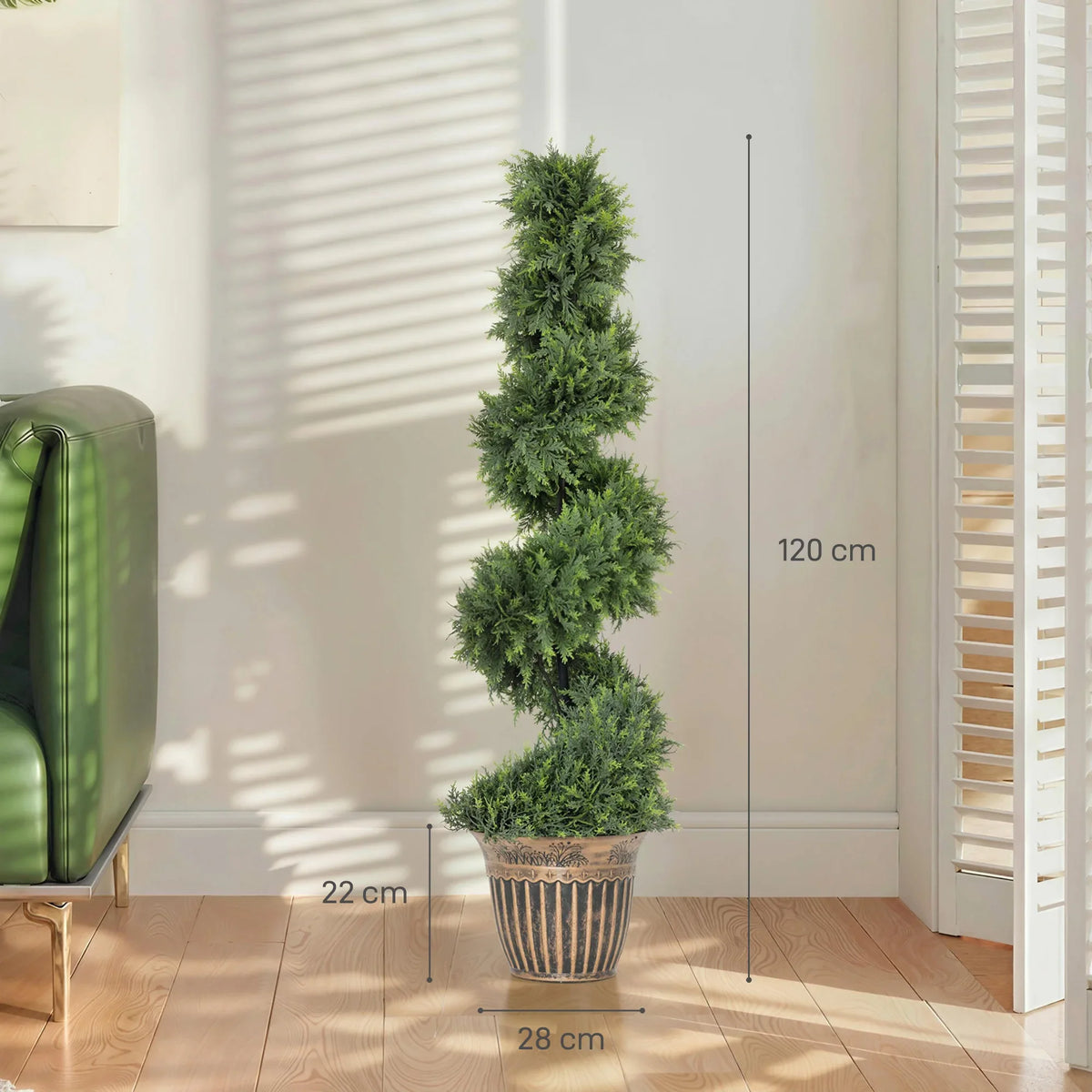 Spiral artificial boxwood topiary tree in woven pot, bright green, 120 cm