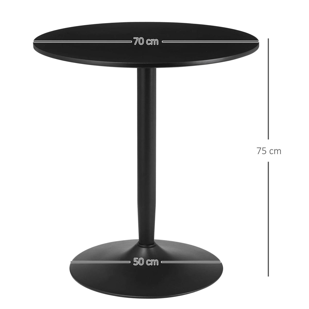 Black round dining table, 70 cm top diameter and 75 cm overall height