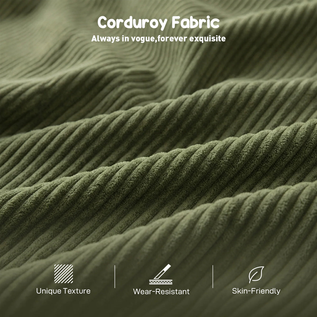 Dark green corduroy fabric close-up with vertical ribbed texture