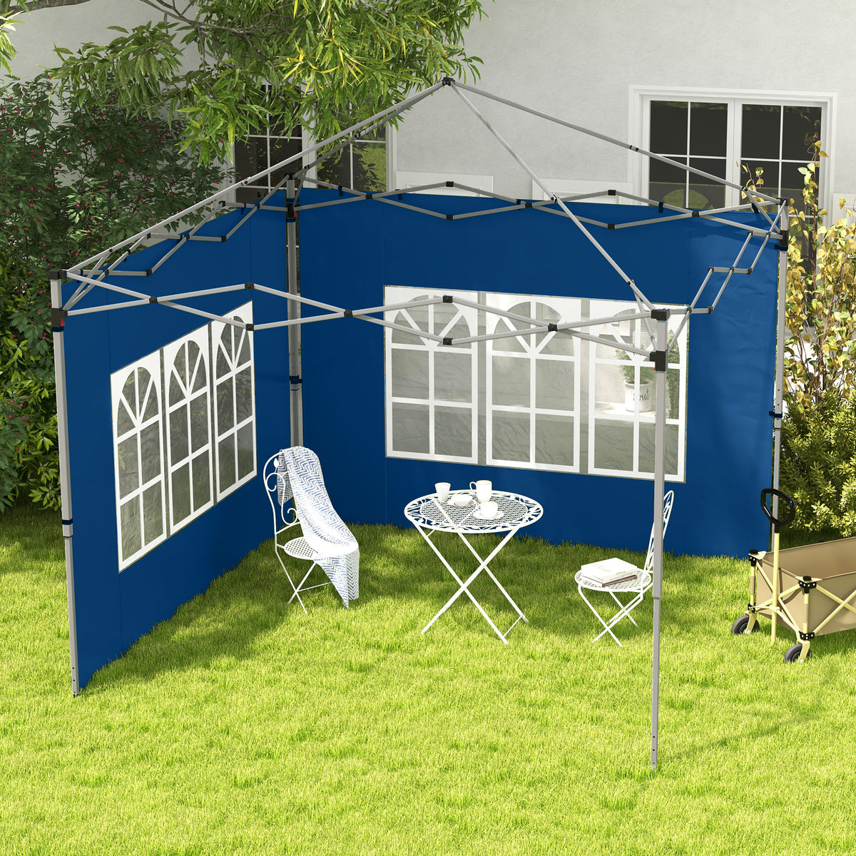 Blue gazebo side panels set of 2 with white window grid, outdoor pop-up style