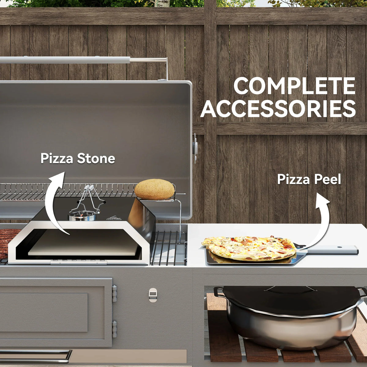 Pizza oven kit with pizza stone and pizza peel for outdoor grilling