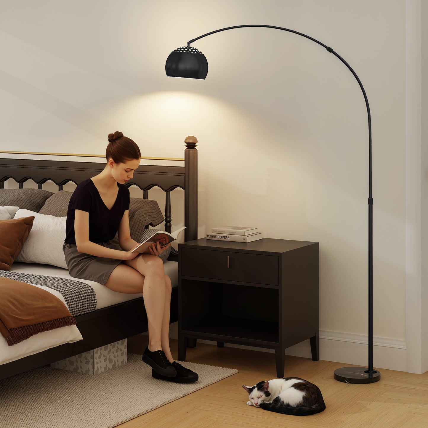 HOMCOM Arc Floor Lamp With Faux Black Marble Base Modern Adjustable Standing Lamp For Living Room