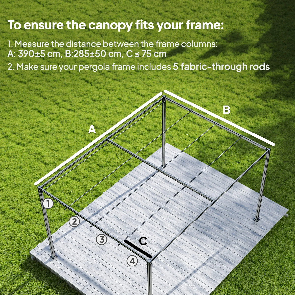 Dark grey retractable pergola canopy replacement cover with mounting points for frame fit