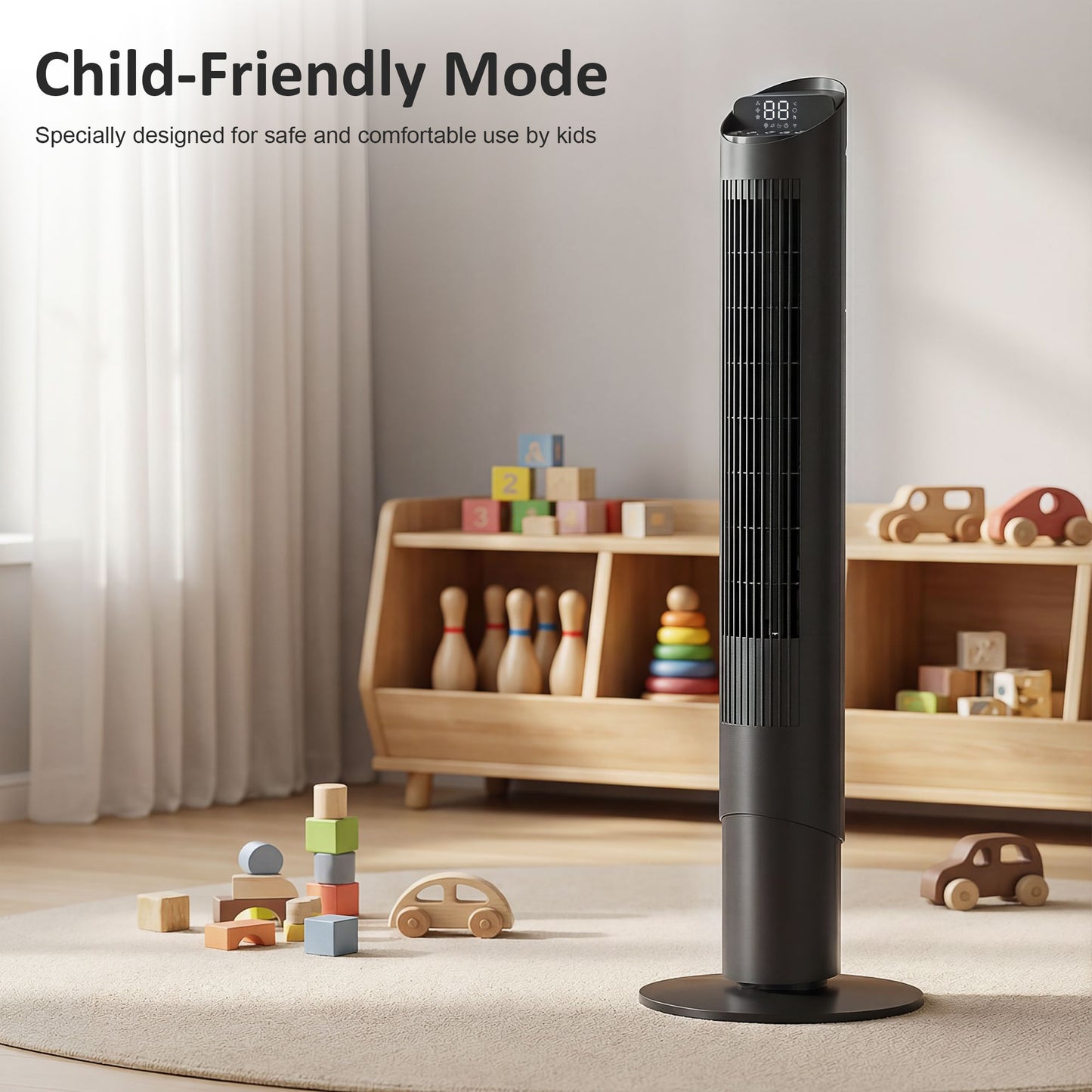 HOMCOM Tower Fan With WiFi App Control Remote Control 101.8 cm Standing Floor Cooling Fan Black