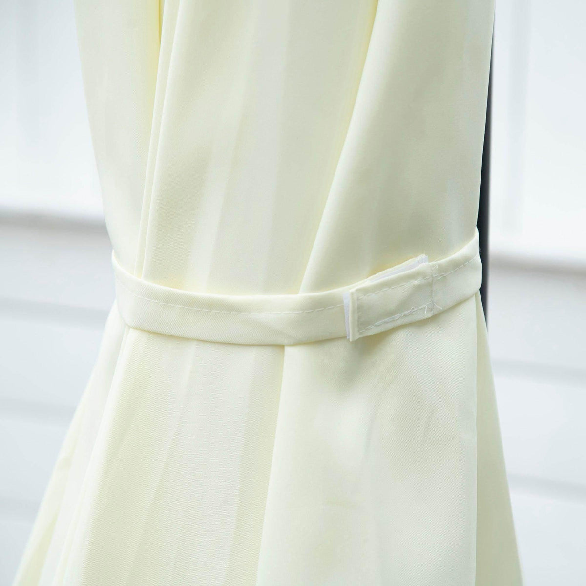 Beige cantilever umbrella fabric panel with gathered skirt and stitched hem