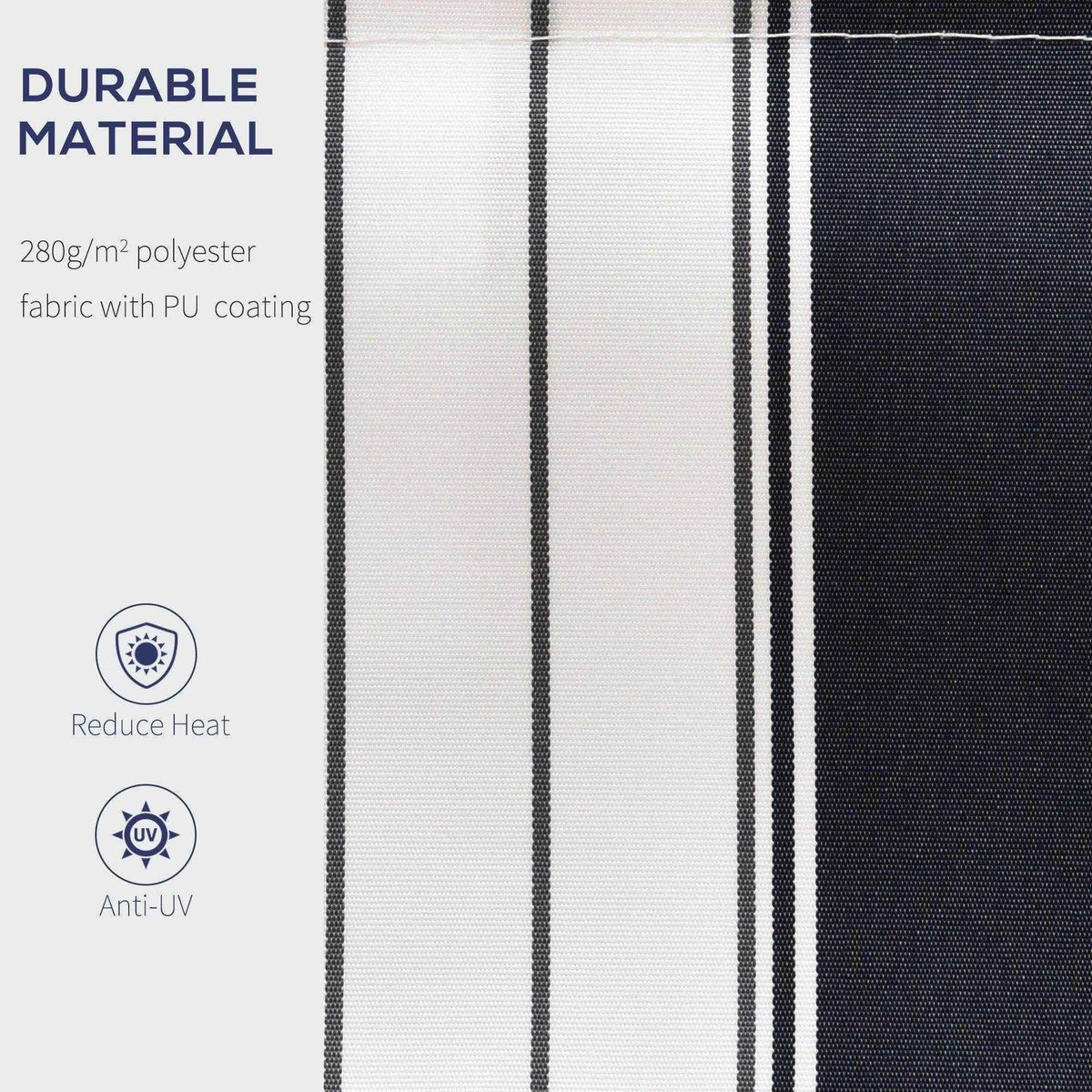 Durable 280g/m² polyester fabric with PU coating, anti-UV and heat-reducing stripes for outdoor use